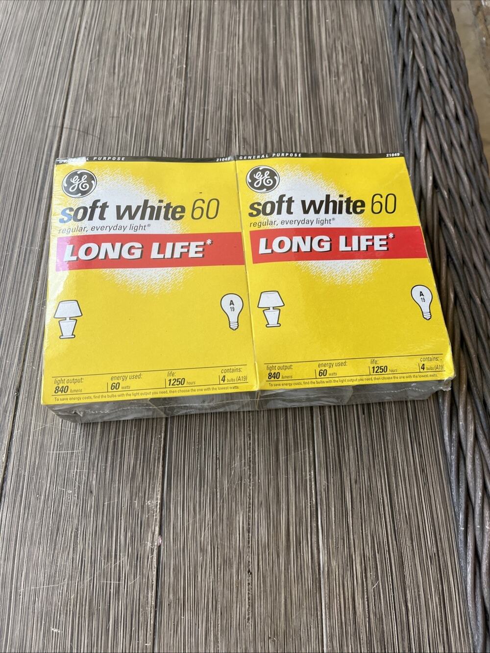 GE Soft White Long Life 60W Bulbs (8 Pack) A19 #21049 840 lumens 1250 hours